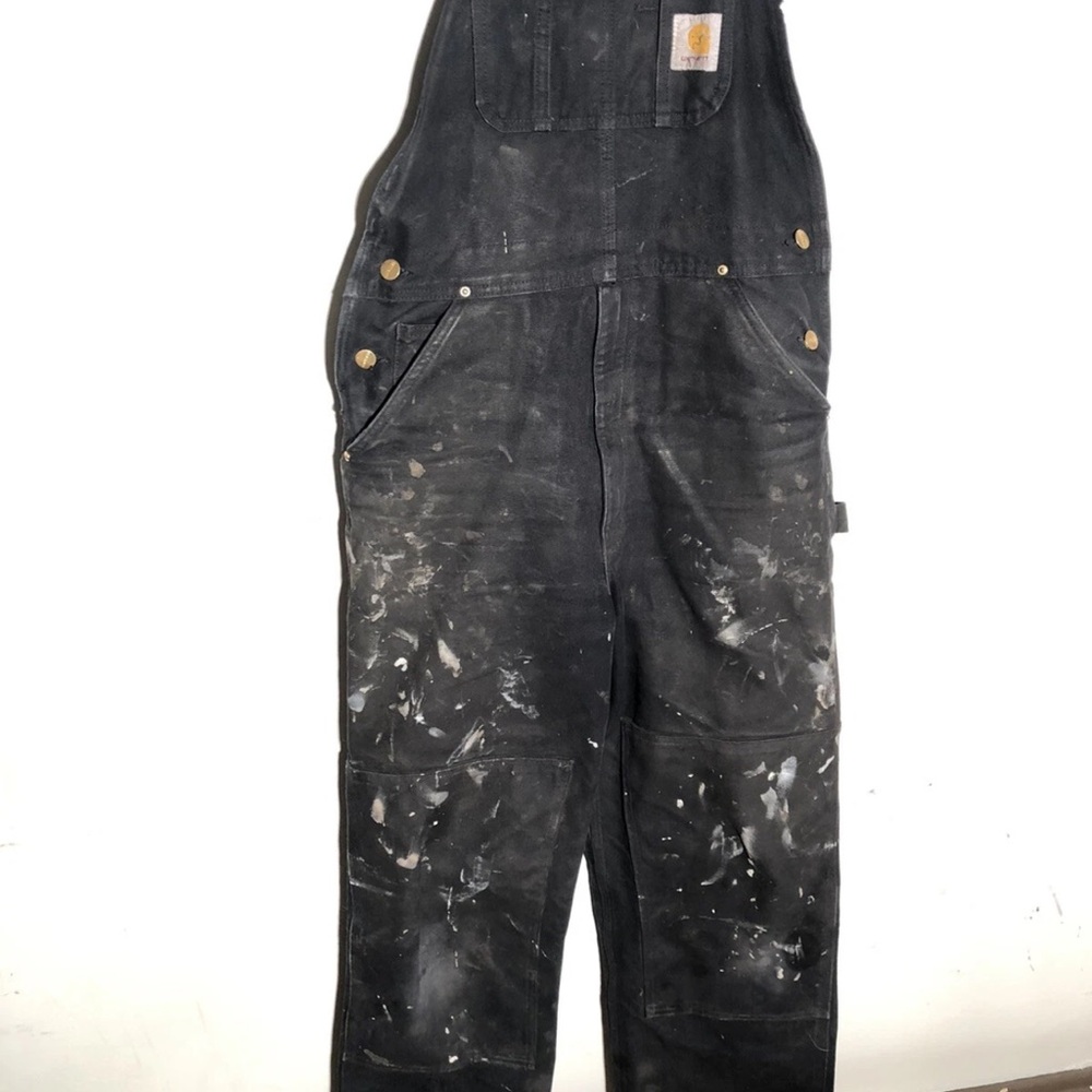 Carhartt Black Bib Overalls worn look distressed